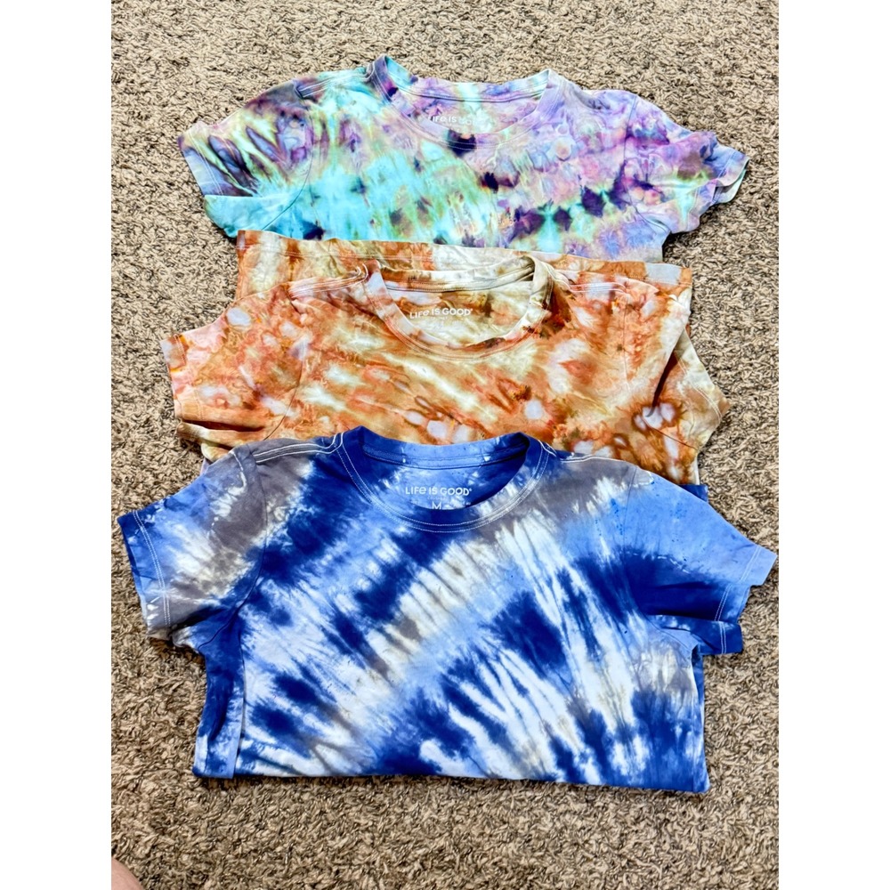 Life is Good Womens Crusher Tee Bundle Set of 3 Tie Dye T-Shirts Medium